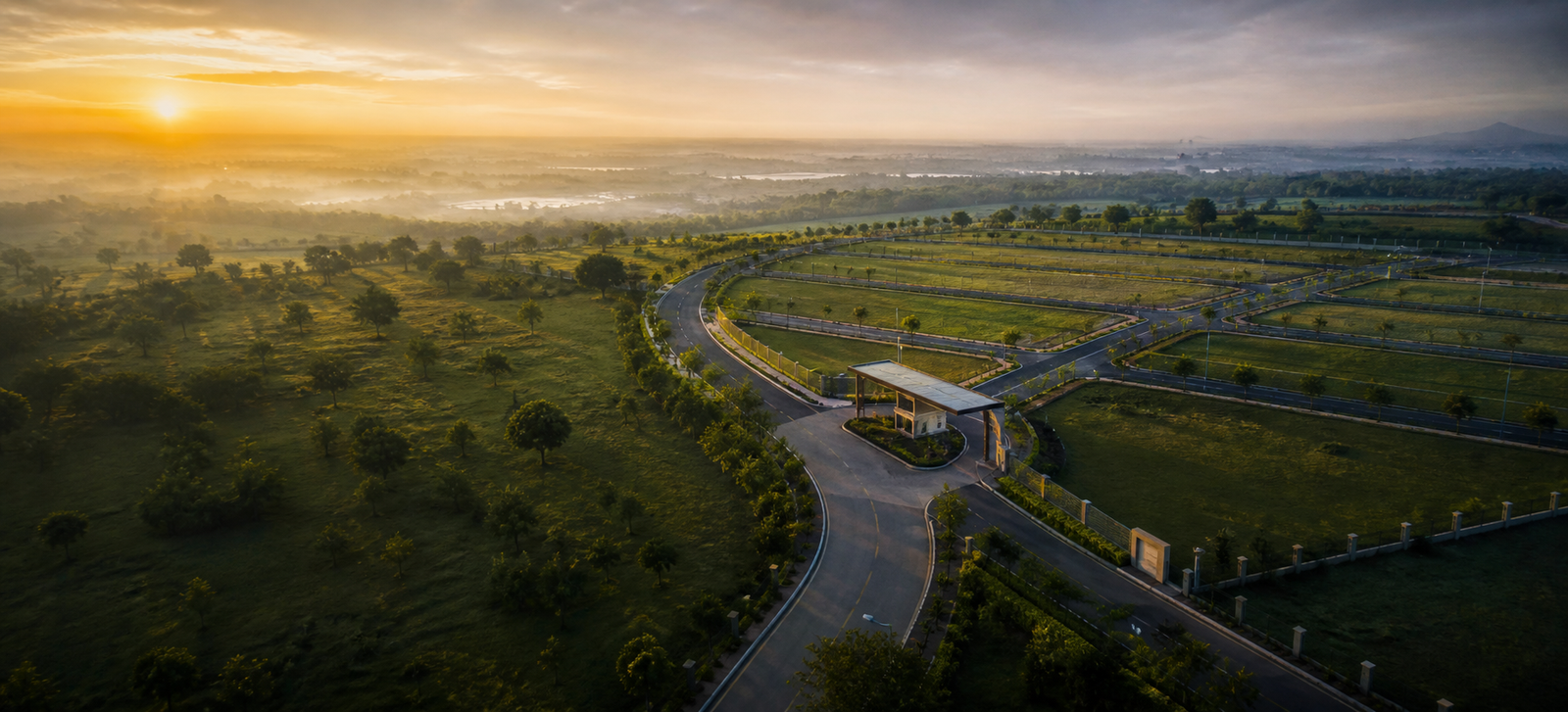 Plotted residential development with roads and green spaces