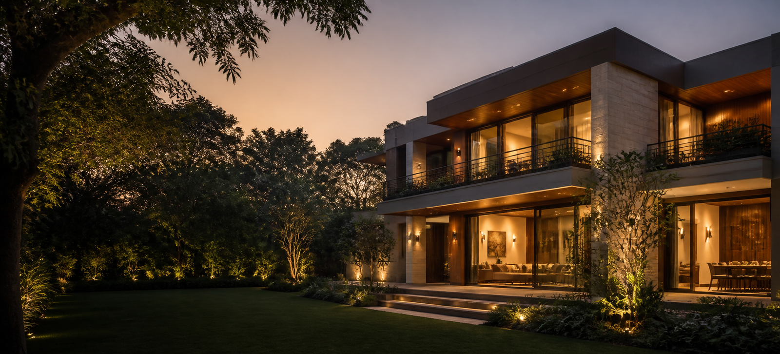 Contemporary Elite Green Arc luxury villa surrounded by landscaped gardens
