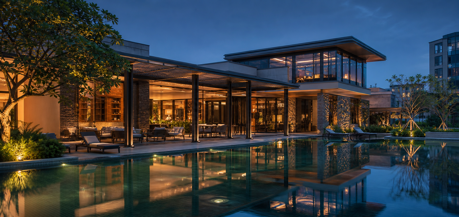 Elite Green Arc residents clubhouse and pool terrace